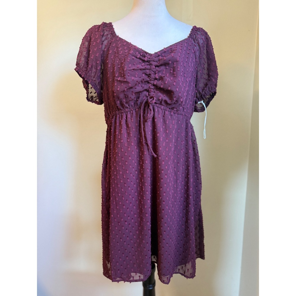 Mimi Chica burgundy Puff Sleeve Dress XL boho whimsi Y2K firy mini‎ grunge